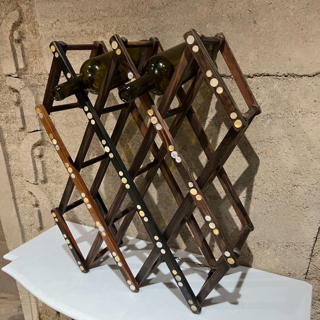 1970s Modern Accordion Ten Bottle Wine Rack in Rosewood and