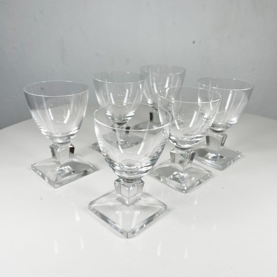 French Vintage Handcraft Set of Six Crystal Wine Glasses Style of Lalique -  Ambianic