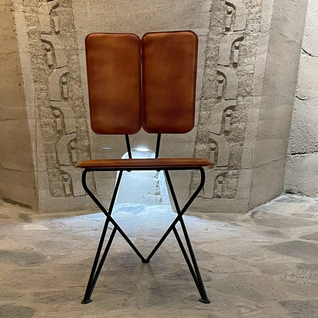 Pablex Modern Midcentury Leather and Iron Tripod Chair Pablo Romo
